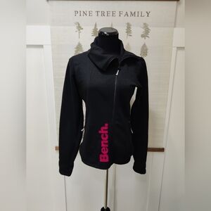 Bench Black Asymmetrical Full Zip Fleece Jacket Pink Logo Large